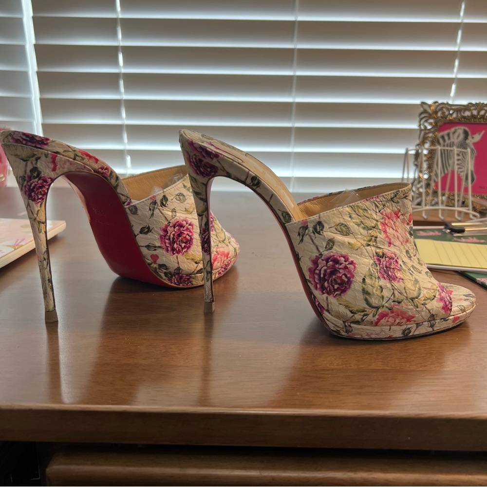 Christian Louboutin Pigamule 120 Floral Watersnake Heel Mule Sandals Heels